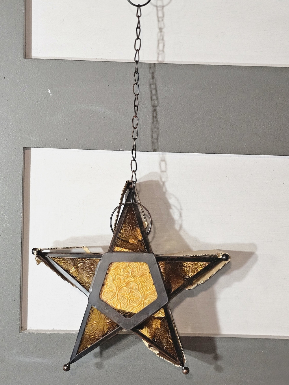 Vintage Moroccan Style Amber Stained Glass Hanging Tea-Light Holder - NWOT